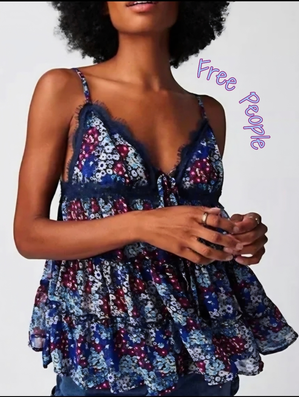 Free People Merries Garden Top Blue Combo Size Small NWT